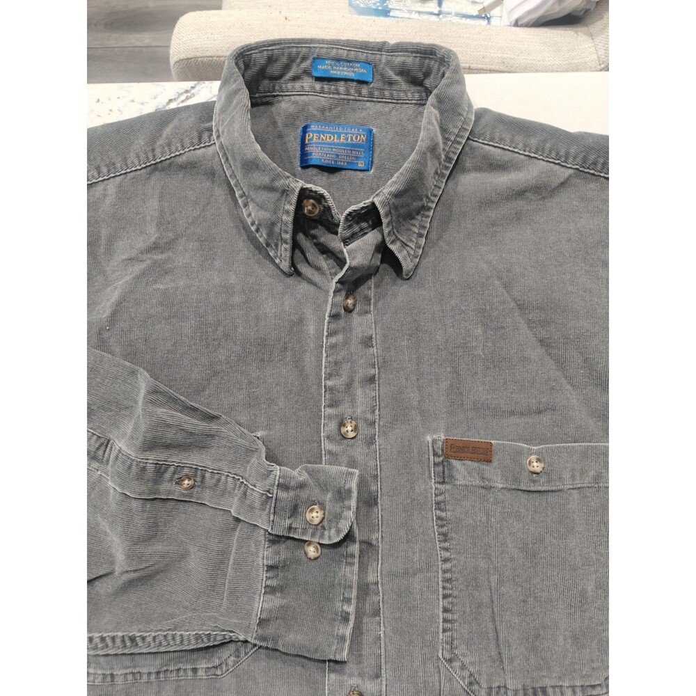 Vintage 90s Pendleton Grey Corduroy Button Down Shirt Size Large